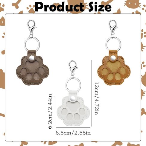 3Pcs Dogs Pet Paw Print Keychain, Leather Memorial Refillable Keychain Holds Cats Fur Keepsake Collector Keyring Paw Shaped Charms Cute Animal Pet Lover Gift in Saudi Arabia