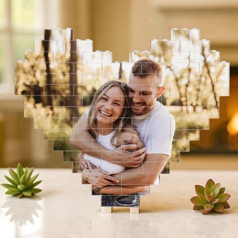Custom Heart Building Brick Photo Block, Personalized Picture Puzzle for Couples, Family, or Friends, Unique Valentine’s Day, Anniversary, DIY Heart Shaped Brick Portrait Decor in Saudi Arabia