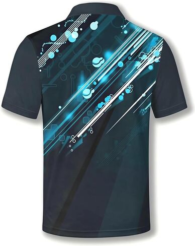 Men's Athletic Golf Polo Shirt, Blue White Black Color Block Design, Quick-Dry Performance Fabric in Saudi Arabia