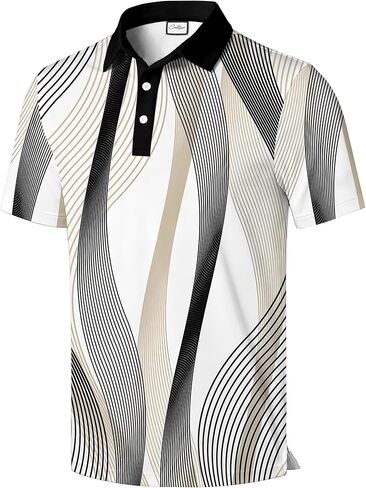 Men's Athletic Golf Polo Shirt, Blue White Black Color Block Design, Quick-Dry Performance Fabric in Saudi Arabia