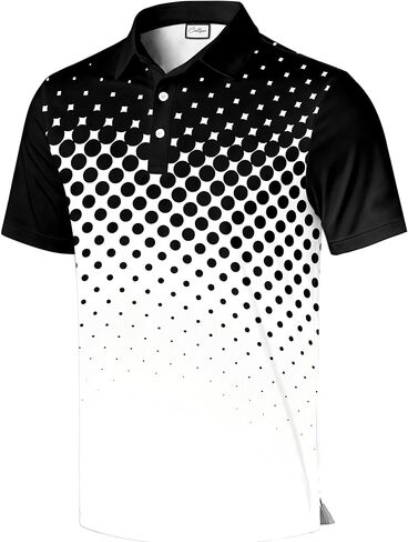 Men's Athletic Golf Polo Shirt, Blue White Black Color Block Design, Quick-Dry Performance Fabric in Saudi Arabia