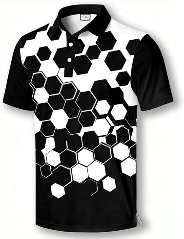 Men's Athletic Golf Polo Shirt, Blue White Black Color Block Design, Quick-Dry Performance Fabric in Saudi Arabia