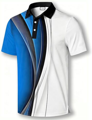 Men's Athletic Golf Polo Shirt, Blue White Black Color Block Design, Quick-Dry Performance Fabric in Saudi Arabia