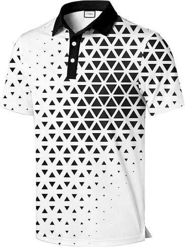 Men's Athletic Golf Polo Shirt, Blue White Black Color Block Design, Quick-Dry Performance Fabric in Saudi Arabia