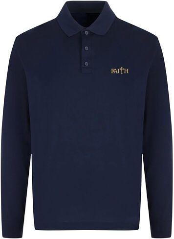 Mens Polo Shirts Faith with Cross Embroidered Comfort Wear Long Sleeve Polo Shirts in Saudi Arabia