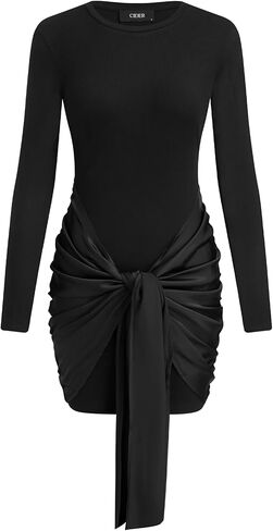 CIDER Womens Long Sleeve Mini Dress Knot Front Party Club Dress in Saudi Arabia