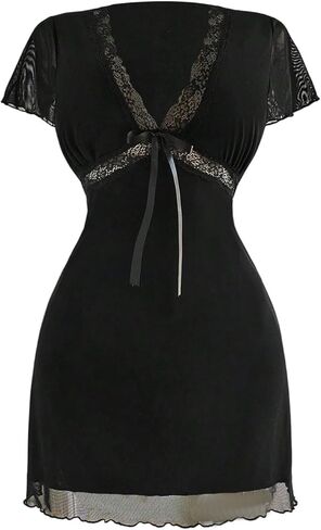 Women's Plus Size Y2k Floral Lace Gothic Dress Mesh Goth A Line Mini Dresses Grunge Punk Short Dresses in Saudi Arabia