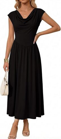 Dokotoo Womens Summer Dresses Elegant Sleeveless Cowl Neck One Shoulder Formal Cocktail Pleated Maxi Dress in Saudi Arabia