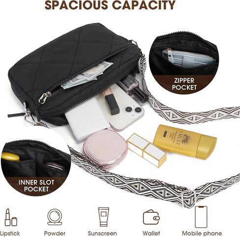 Telena Crossbody Bags for Women Quilted Design Puffer Bag Purse Lightweight Shoulder Bag (1-black) in Saudi Arabia