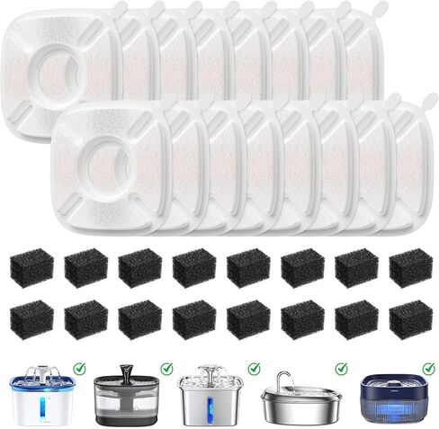 50 Pcs Pet Fountain Filter for Veken 95oz/2.8L, 67oz, 85oz, 135oz Dog Water Fountain Automatic Pet Fountain Dog Water Dispenser 25Pcs Cat Water Fountain Filter Replacement & 25Pcs Pre-Filter Sponges in Saudi Arabia