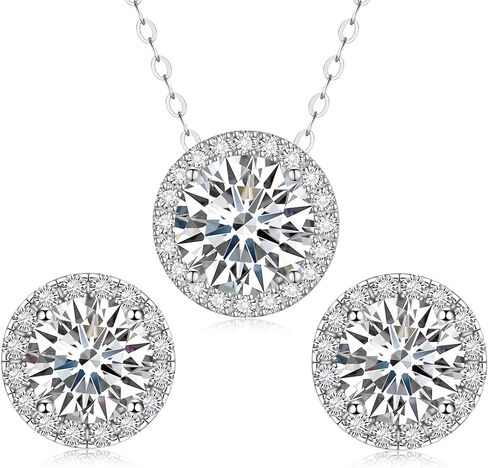 Moissanite Necklace and Earrings Set for Women/Men Crystal Gold/Silver Jewelry Prom Accessories Anniversary Birthday Party Moissanite Jewelry Set Gifts in Saudi Arabia