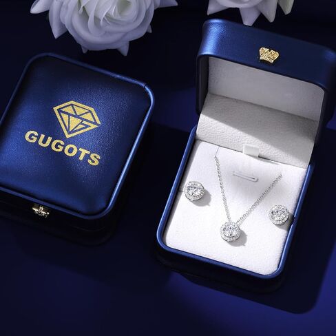 Moissanite Necklace and Earrings Set for Women/Men Crystal Gold/Silver Jewelry Prom Accessories Anniversary Birthday Party Moissanite Jewelry Set Gifts in Saudi Arabia