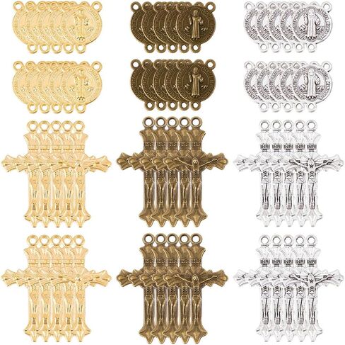 SUNNYCLUE 1 Box 60Pcs 6 Styles Rosary Cross Charms Crucifix Charm Easter Holiday Antique Silver Gold Bronze Oval Chandelier Links Rosary Bead Findings for Jewelry Making Charms Supplies DIY Necklaces in Saudi Arabia