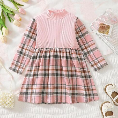 Cute Long-Sleeve Striped Pink Girls Dress for Kids 4-7Years in Saudi Arabia