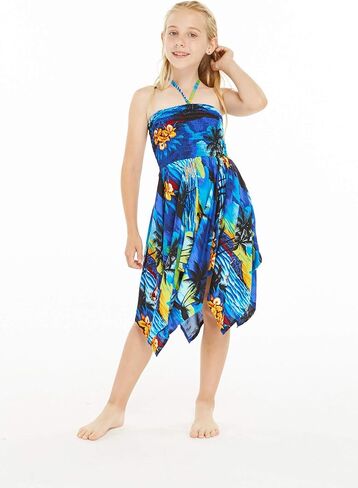 Girl Gypsy Uneven Bottom Hawaiian Luau Dress in Sunset in Saudi Arabia