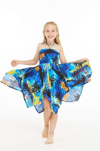 Girl Gypsy Uneven Bottom Hawaiian Luau Dress in Sunset in Saudi Arabia