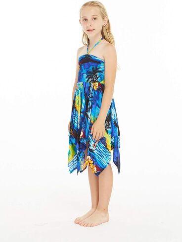 Girl Gypsy Uneven Bottom Hawaiian Luau Dress in Sunset in Saudi Arabia