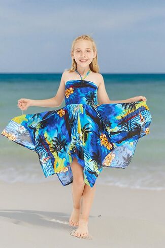 Girl Gypsy Uneven Bottom Hawaiian Luau Dress in Sunset in Saudi Arabia