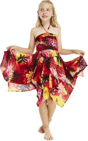 Girl Gypsy Uneven Bottom Hawaiian Luau Dress in Sunset in Saudi Arabia