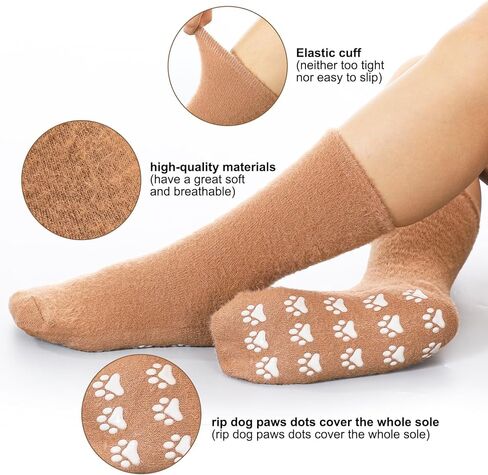 6 Pair Fuzzy Dog Socks for Women Slipper Socks Dog Mom Gifts Lovers Paw Print Funny Paw Soft Sleep with Grips Hospital Anti Slip in Saudi Arabia
