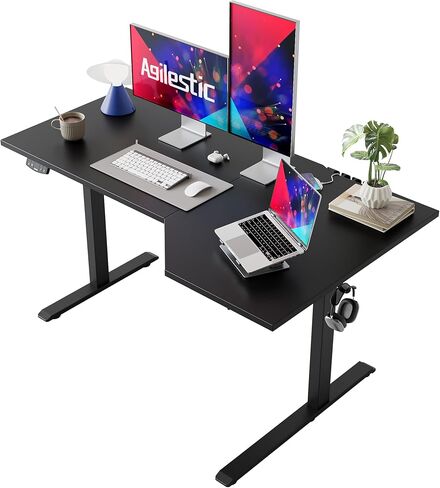 Height Adjustable Desk with Keyboard Tray, 55 x 24 Inches Electric Standing Desk, Stand up Computer Table with Memory Preset, White in Kuwait