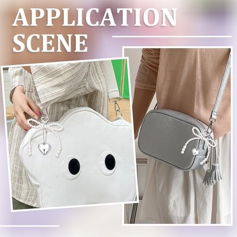 2Pcs 2 Sizes Bow Keychain for Purse Acrylic Imitation White Pearl Bowknot Keyrings Silver Heart Charm for Bag Ornaments Pendant Decorations in Saudi Arabia