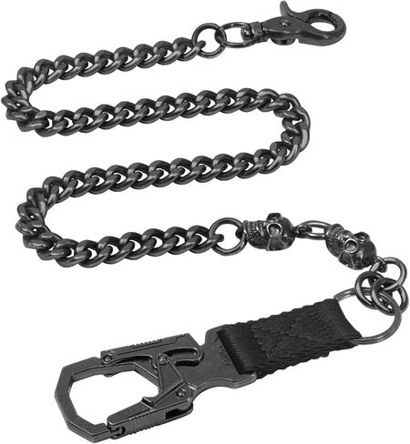 Ahiller Punk Wallet Chain Men,Heavy Duty Skull Biker Pocket Chain with Double Locking for Jeans, Pants, Hip Hop Accessories(BK-Gunmetal-1P) in Saudi Arabia