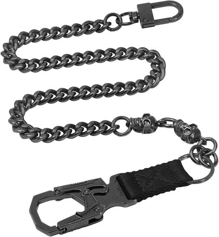 Ahiller Punk Wallet Chain Men,Heavy Duty Skull Biker Pocket Chain with Double Locking for Jeans, Pants, Hip Hop Accessories(BK-Gunmetal-1P) in Saudi Arabia