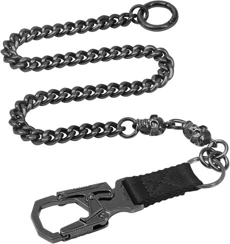 Ahiller Punk Wallet Chain Men,Heavy Duty Skull Biker Pocket Chain with Double Locking for Jeans, Pants, Hip Hop Accessories(BK-Gunmetal-1P) in Saudi Arabia