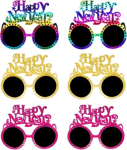 hoyuwak 6 PCS Happy New Year Eyeglasses Glitter Funny New Year Party Glasses Funny Party Sunglasses for Party Supplies in Saudi Arabia