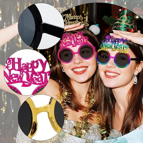 hoyuwak 6 PCS Happy New Year Eyeglasses Glitter Funny New Year Party Glasses Funny Party Sunglasses for Party Supplies in Saudi Arabia