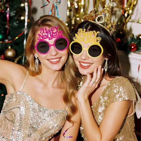 hoyuwak 6 PCS Happy New Year Eyeglasses Glitter Funny New Year Party Glasses Funny Party Sunglasses for Party Supplies in Saudi Arabia