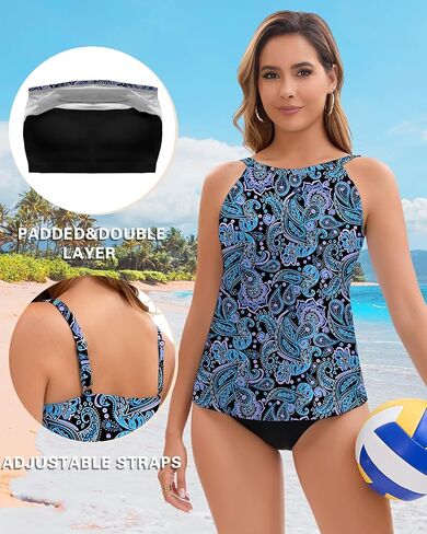 قمصان WOWENY Tankini للنساء ملابس سباحة ذات رسن علوي فقط بدلة استحمام برقبة عالية بدون الجزء السفلي in Kuwait