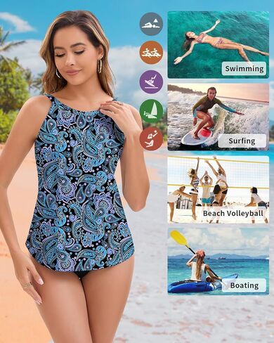 قمصان WOWENY Tankini للنساء ملابس سباحة ذات رسن علوي فقط بدلة استحمام برقبة عالية بدون الجزء السفلي in Kuwait