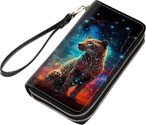 Cute Black Cat Face Print Women Large Capacity PU Leather Double Zipper Wallet, Multifunctional Clutch Purse for Cash/Card/Coin/Smart Phone in Saudi Arabia