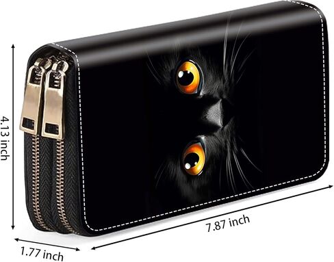 Cute Black Cat Face Print Women Large Capacity PU Leather Double Zipper Wallet, Multifunctional Clutch Purse for Cash/Card/Coin/Smart Phone in Saudi Arabia