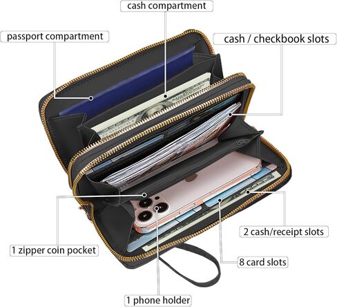 Cute Black Cat Face Print Women Large Capacity PU Leather Double Zipper Wallet, Multifunctional Clutch Purse for Cash/Card/Coin/Smart Phone in Saudi Arabia
