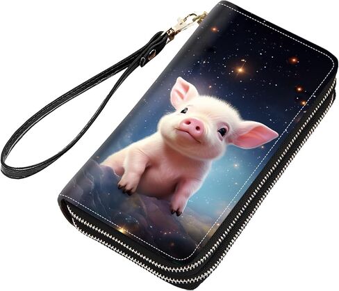 Cute Black Cat Face Print Women Large Capacity PU Leather Double Zipper Wallet, Multifunctional Clutch Purse for Cash/Card/Coin/Smart Phone in Saudi Arabia