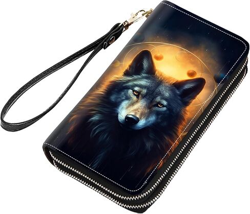 Cute Black Cat Face Print Women Large Capacity PU Leather Double Zipper Wallet, Multifunctional Clutch Purse for Cash/Card/Coin/Smart Phone in Saudi Arabia