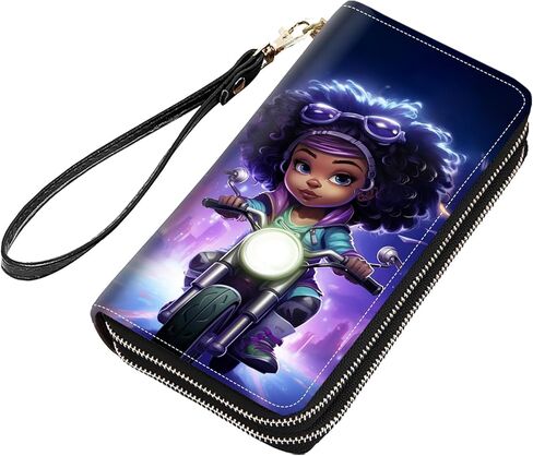 Cute Black Cat Face Print Women Large Capacity PU Leather Double Zipper Wallet, Multifunctional Clutch Purse for Cash/Card/Coin/Smart Phone in Saudi Arabia
