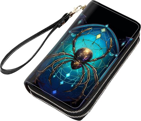 Cute Black Cat Face Print Women Large Capacity PU Leather Double Zipper Wallet, Multifunctional Clutch Purse for Cash/Card/Coin/Smart Phone in Saudi Arabia