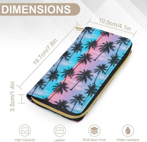 Unisex Large Capacity Leather Wallet Purple Sky Palm Trees, Secure Lightweight Printed Design, Portable Purse for Daily Use & Outdoor Activities in Saudi Arabia