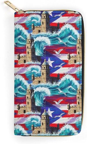 Unisex Large Capacity Leather Wallet Purple Sky Palm Trees, Secure Lightweight Printed Design, Portable Purse for Daily Use & Outdoor Activities in Saudi Arabia