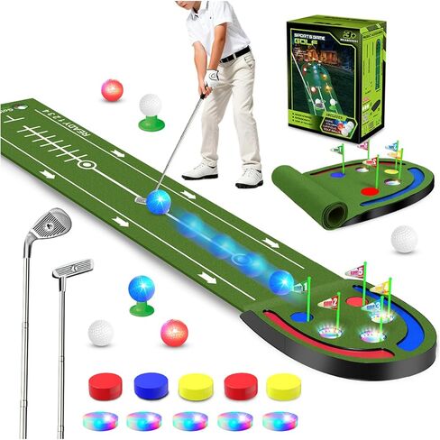 Vatos Golf وضع MAT INDOOR للأطفال - لعبة الجولف مع كرات LED ، أكواب التوهج ، الحديد والمضامات ، وضع محمول في الهواء الطلق لحفل مكتب الفناء الخلفي للمنزل ، هدايا الغولف للأطفال 6-14 in Kuwait