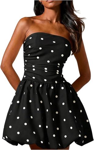 Floerns Women's Polka Dots Strapless Tube Dress Going Out Ruched Smocked Mini Dresses in Saudi Arabia