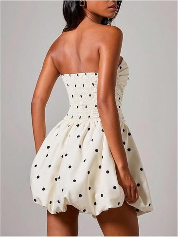 Floerns Women's Polka Dots Strapless Tube Dress Going Out Ruched Smocked Mini Dresses in Saudi Arabia