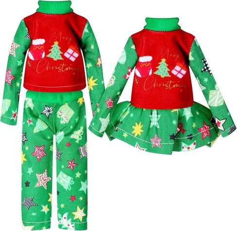 2 Pieces Christmas Accessories Doll Clothing Pajamas and Nightgown for Boys and Girls Dolls, Christmas Tree and Socks Classic Style Sleepwear (Exquisite) in Kuwait
