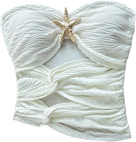 Milumia Women's Starfish Cut Out Strapless Tube Tops Textured Cropped Bandeau Top in Saudi Arabia