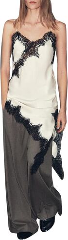 Women Silk Satin Extra Long Camisole Lace Asymmetrical Trim Cami Tank Crop Tops Y2k Silky High Low Lace Slip Dress in Saudi Arabia