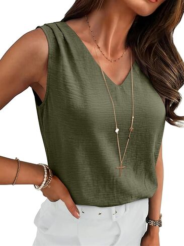 ANRABESS Women Tank Tops Ruched Shoulder Dressy Blouse Business Casual Outfits Sleeveless V Neck Shirt Beach Vacation Clothes in Saudi Arabia